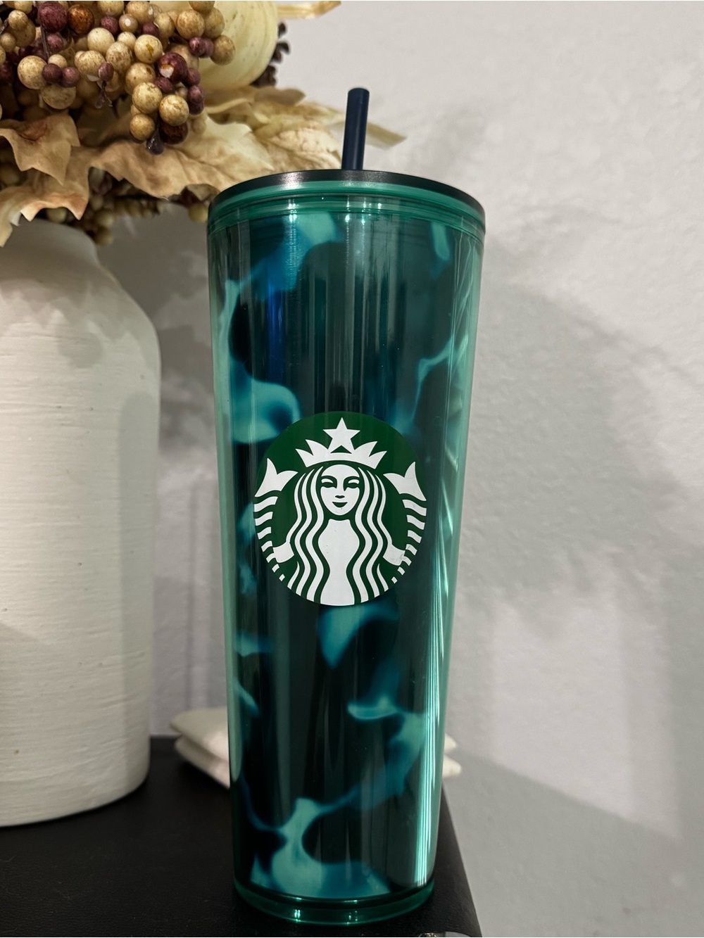 Starbucks Teal Tortoise Shell Reusable Tumbler with Straw